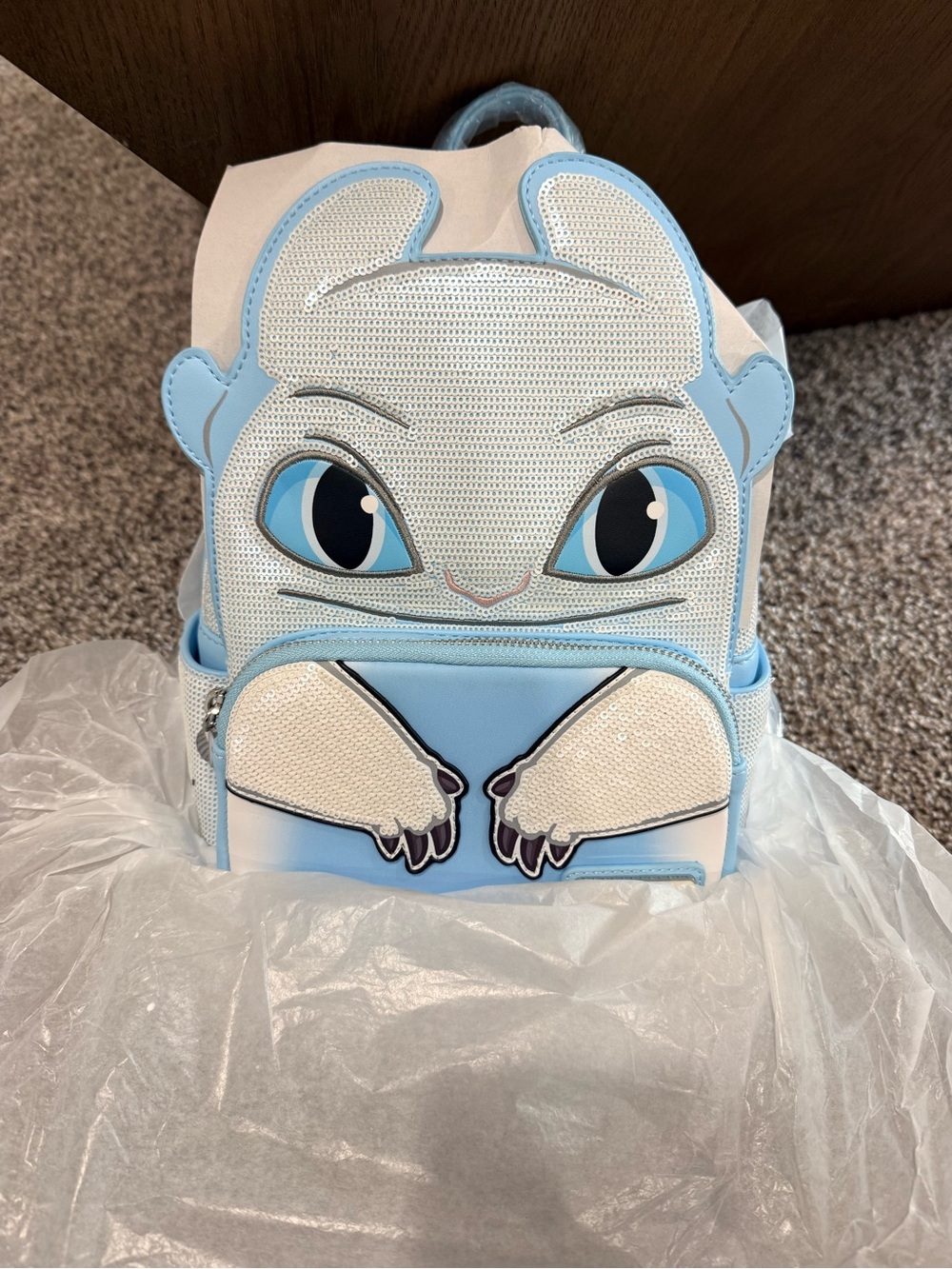 Loungefly Light Blue & White Light Fury How to Train Your Dragon Mini Backpack